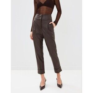 Silvia Tcherassi Women's Brown Moad Faux Leather Pants Size Med Tailored Barrel
